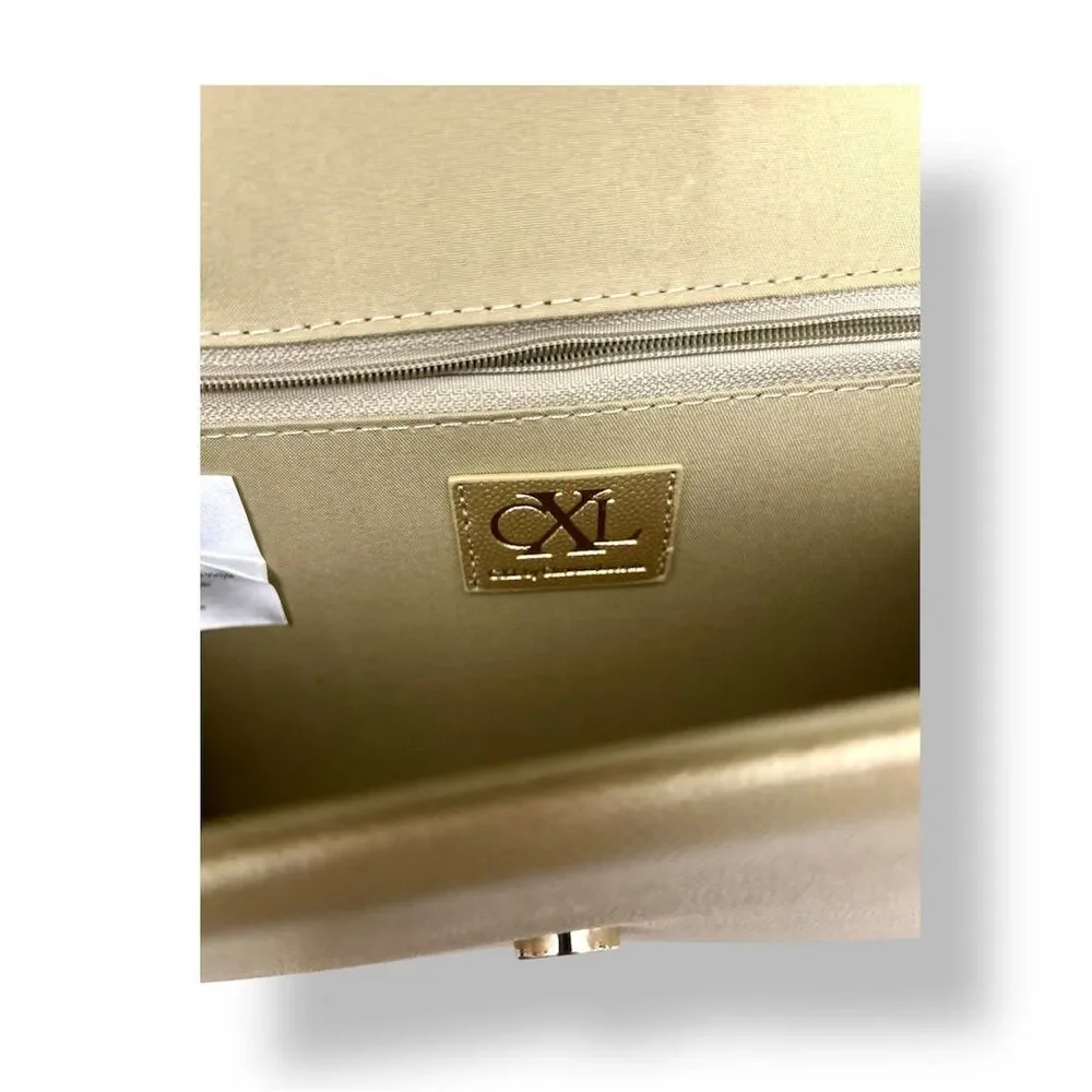New CXL by Christian Lacroix Gold Paris Caviar Clutch Crossbody Detachable Chain
